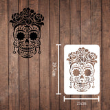 CRASPIRE Plastic Drawing Painting Stencils Templates, Rectangle, Skull Pattern, 297x210mm