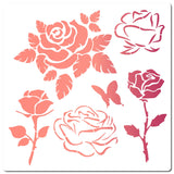 CRASPIRE PET Plastic Drawing Painting Stencils Templates, Square, White, Rose Pattern, 30x30cm