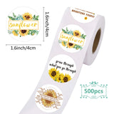 Craspire Thank You Sticker, Coated Paper Adhesive Stickers, Flat Round with Word, Sunflower Pattern, 4x4cm, 500pcs/roll