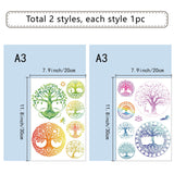 Craspire Custom Waterproof PVC Window Stickers, Tree of Life Pattern, 30x20cm, 1 style/sheet, 2 style, 2 sheets/set