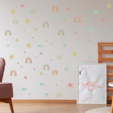 Craspire Waterproof PVC Luminous Wall Stickers, Self-Adhesive Decals, for DIY Bedroom, Indoor Decorations, Colorful, Rectangle with Rainbow & Heart & Sun & Star & Cloud Pattern, Mixed Patterns, 289x199x0.4mm, Stickers: 26~76x29~79mm, 3 sheets/set