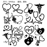 Craspire 4Pcs 4 Styles Valentine's Day PET Waterproof Self-adhesive Car Stickers, Reflective Decals for Car, Motorcycle Decoration, Black, Stethoscope Pattern, 200x200mm, 1pc/style