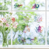 Craspire 8Pcs 8 Styles Self Adhesive Waterproof PVC Sticker, for Wall, Window and Stairway Decoration, Round, Colorful, Sea Animals, 16x0.03cm, 1pc/style