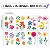 Craspire 16 Sheets 8 Styles Waterproof PVC Wall Stickers, Rectangle Shape, for Window or Stairway Home Decoration, Floral Pattern, 200x145mm, about 2 sheets/style