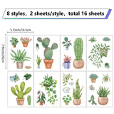 Craspire 16 Sheets 8 Styles Waterproof PVC Wall Stickers, Rectangle Shape, for Window or Stairway Home Decoration, Cactus Pattern, 200x145mm, about 2 sheets/style