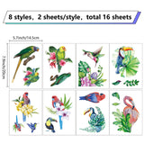 Craspire 16 Sheets 8 Styles Waterproof PVC Wall Stickers, Rectangle Shape, for Window or Stairway Home Decoration, Bird Pattern, 200x145mm, about 2 sheets/style