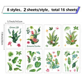 Craspire 16 Sheets 8 Styles PVC Waterproof Wall Stickers, Self-Adhesive Decals, for Window or Stairway Home Decoration, Rectangle, Leaf Pattern, 200x145mm, about 2 sheets/style