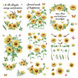 Craspire 8 Sheets 8 Styles PVC Waterproof Wall Stickers, Self-Adhesive Decals, for Window or Stairway Home Decoration, Rectangle, Sunflower Pattern, 200x145mm, about 1 sheets/style