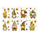 Craspire 8 Sheets 8 Styles PVC Waterproof Wall Stickers, Self-Adhesive Decals, for Window or Stairway Home Decoration, Rectangle with Sunflower & Bees, Gnome Pattern, 200x145mm, about 1 sheet/style