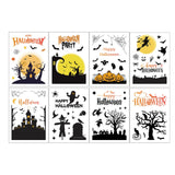 Craspire 8 Sheets 8 Styles PVC Waterproof Wall Stickers, Self-Adhesive Decals, for Window or Stairway Home Decoration, Rectangle, Halloween Themed Pattern, 200x145mm, about 1 sheet/style