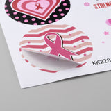 Craspire Round Dot Breast Cancer Awareness Pink Ribbon Stickers, Paper Self-Adhesive Decals for Event Supplies, Pink, 135x135x0.3mm, 6pcs/sheet, 20 sheets/bag