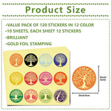 Craspire Paper Self Adhesive Gold Foil Embossed Stickers, Colorful Round Dot Decals for Seal Decoration, DIY ScrapbookScrapbook, Tree of Life Pattern, 50x50mm, 12pcs/sheet, 10 sheets/set