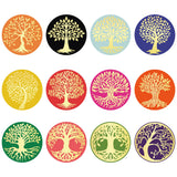 Craspire Paper Self Adhesive Gold Foil Embossed Stickers, Colorful Round Dot Decals for Seal Decoration, DIY ScrapbookScrapbook, Tree of Life Pattern, 50x50mm, 12pcs/sheet, 10 sheets/set