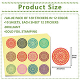 Craspire Paper Self Adhesive Gold Foil Embossed Stickers, Colorful Round Dot Decals for Seal Decoration, DIY ScrapbookScrapbook, Flower Pattern, 50x50mm, 12pcs/sheet, 10 sheets/set