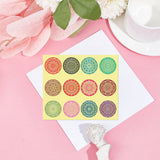 Craspire Paper Self Adhesive Gold Foil Embossed Stickers, Colorful Round Dot Decals for Seal Decoration, DIY ScrapbookScrapbook, Flower Pattern, 50x50mm, 12pcs/sheet, 10 sheets/set