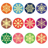 Craspire Paper Self Adhesive Gold Foil Embossed Stickers, Colorful Round Dot Decals for Seal Decoration, DIY ScrapbookScrapbook, Snowflake Pattern, 50x50mm, 12pcs/sheet, 10 sheets/set