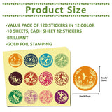 Craspire Paper Self Adhesive Gold Foil Embossed Stickers, Colorful Round Dot Decals for Seal Decoration, DIY ScrapbookScrapbook, Bird Pattern, 50x50mm, 12pcs/sheet, 10 sheets/set