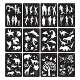 CRASPIRE PET Plastic Drawing Painting Stencils Templates, For DIY Scrapbooking, Rectangle, Mixed Patterns, 29.7x21cm, 12pcs/set, 4Set/Set