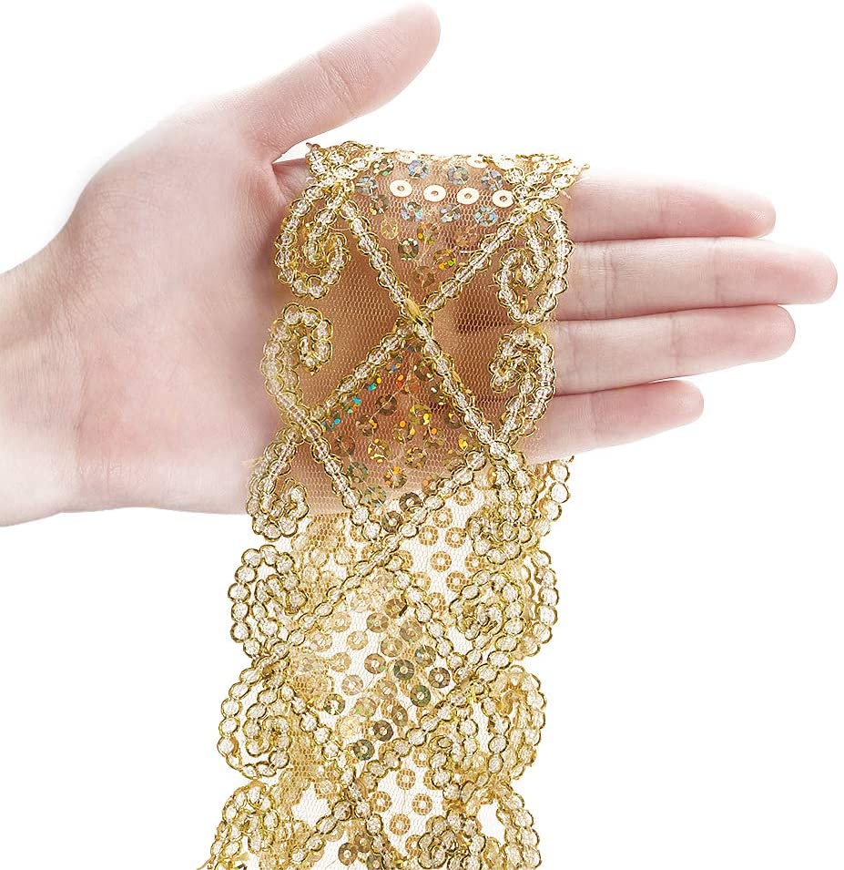 2 Yard Rhinestone Lace Ribbon Beaded Mesh Chain Trimming Fabric Diy  Embroidered Collar Decoration Sew On Clothing Wedding Dress