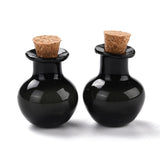 10 pcs Round Glass Cork Bottles Ornament, Glass Empty Wishing Bottles, DIY Vials for Pendant Decorations, Black, 1.8x2.1cm