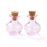 10 pcs Round Glass Cork Bottles Ornament, Glass Empty Wishing Bottles, DIY Vials for Pendant Decorations, Pink, 1.8x2.1cm