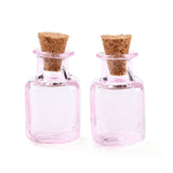 10 pcs Square Glass Cork Bottles Ornament, Glass Empty Wishing Bottles, DIY Vials for Pendant Decorations, Lavender Blush, 1.4x1.4x2.3cm