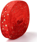 11 Yds ?¨¢ 1 Red Velvet Ribbon, 1 Double Face Satin Ribbon Velvet Ribbon with Gold Star Pattern for Wedding Gift Wrapping Hair Bows Home Christmas Decoration