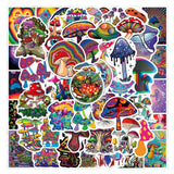 Craspire 50Pcs Rainbow Color PVC Waterproof Cartoon Stickers, Self-adhesive Plant Decals, for Suitcase, Skateboard, Refrigerator, Helmet, Mobile Phone Shell, Mushroom Pattern, 50~80mm