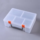 5 pcs Plastic Multipurpose Portable Storage Boxes, with Handle and Removable Tray, Rectangle, Clear, 25x19x8.2cm