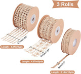 3 Rolls Burlap Craft Ribbons, 3 Sizes Tan Natural Burlap Ribbons Lace Burlap Ribbon Rolls for Crafts Gift Wrapping Party Decoration