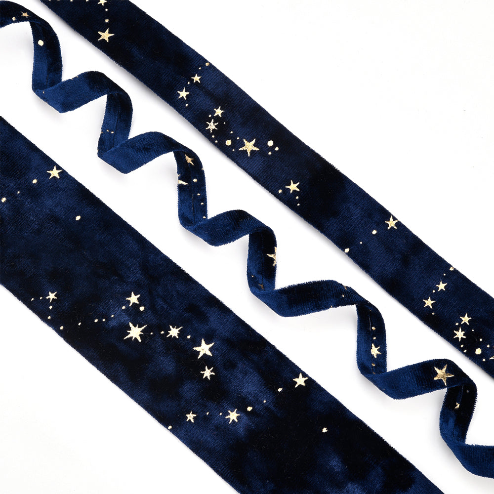 Velvet Ribbon for Gift Wrapping - 1 1/2 inch Wide Handmade Fringe Fabric  Blue