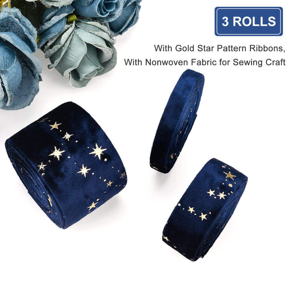 2yards Double-sided Velvet Ribbons 2(50mm) Golden Star Cloth Ribbon Sewing  Craf