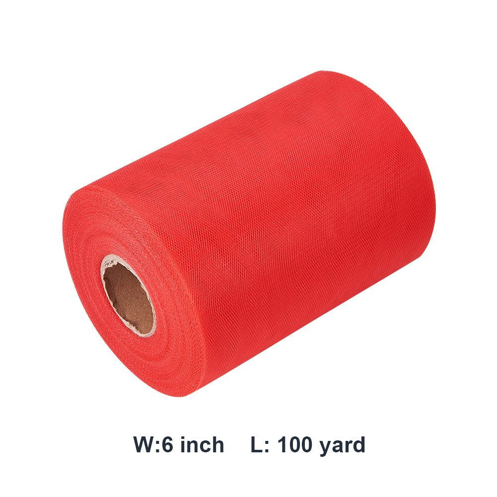 Red Tulle Glitter Tulle Fabric 6 Inch by 50 Yards (150 feet) Tulle Ribbon  for Gift Wrapping Sparkle Sequin Tulle Rolls Spool DIY Party Wedding