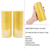 2 Roll Glitter Sequin Deco Mesh Ribbons, Tulle Fabric, Tulle Roll Spool Fabric For Skirt Making, Yellow, 6 inch(15cm), about 25yards/roll(22.86m/roll)