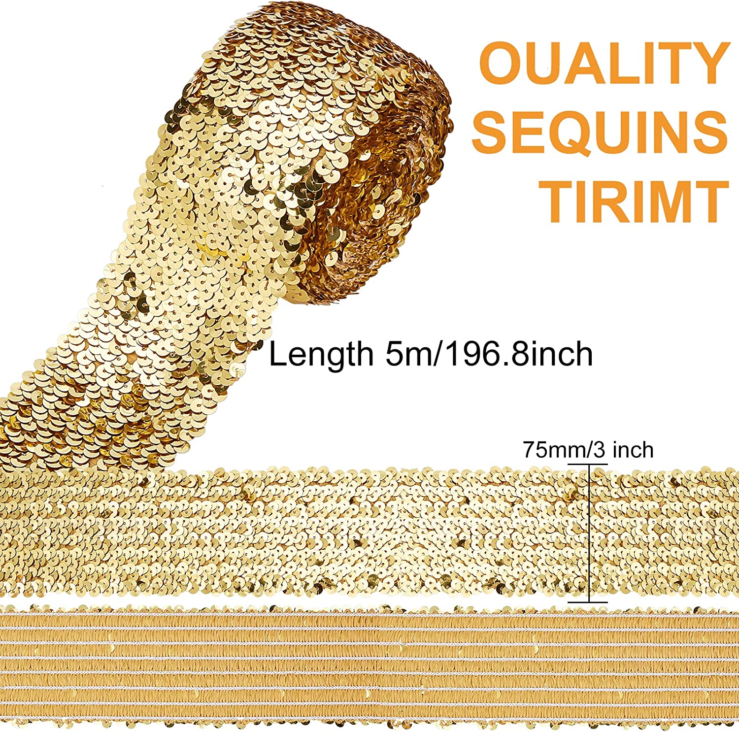 Stretch Sequin Trim 1'' Gold