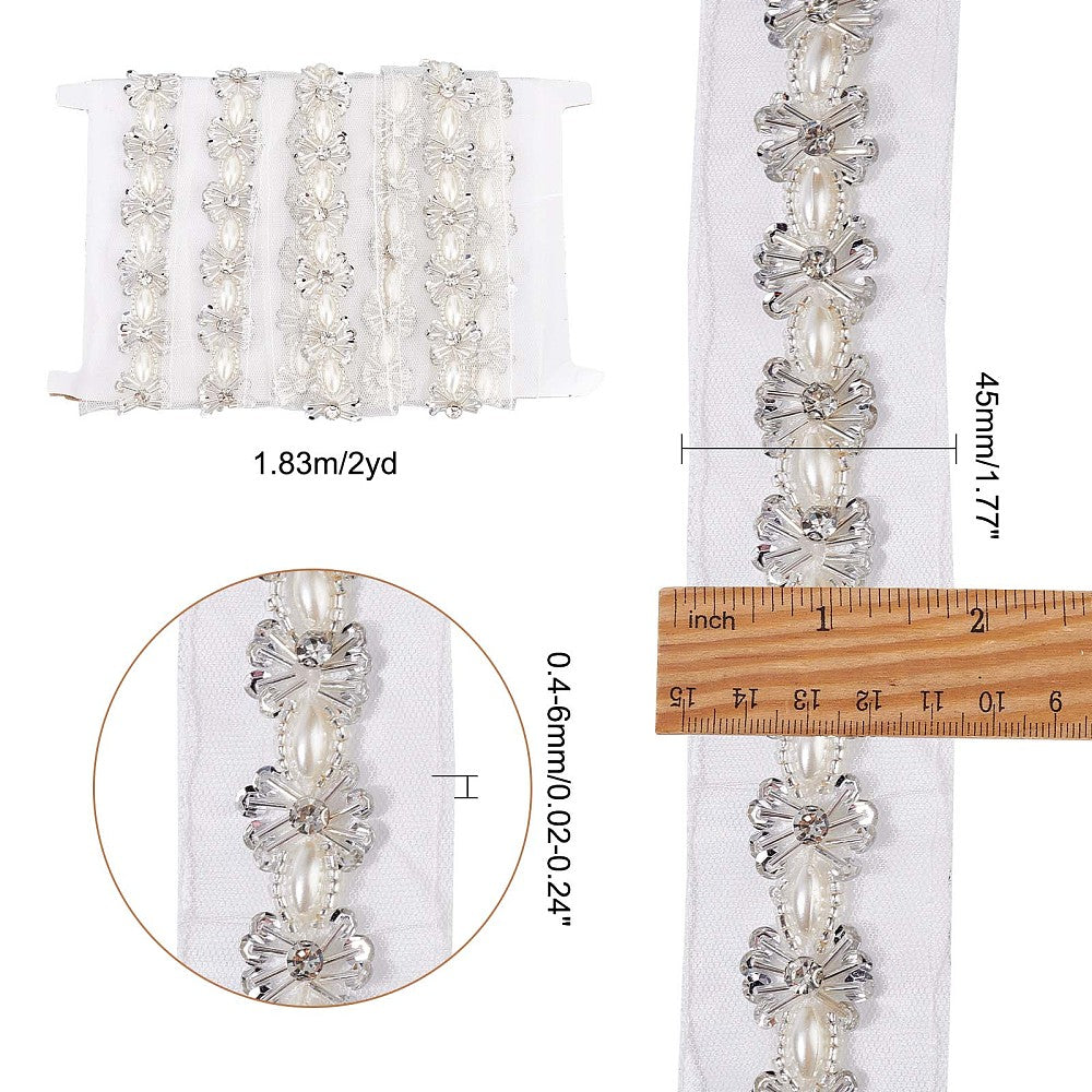 CRASPIRE 1 Box 2 Yards/1.8m Flower Pearl Beaded Trim White