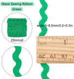 Wave Bending Fringe Trim, Sewing Ribbon, with Plastic Empty Spools, Green,  3/16 inches~3/8 inch(5~8.5mm), about 25m/strand, 1strand