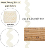 Wave Bending Fringe Trim, Sewing Ribbon, with Plastic Empty Spools, Light Yellow,  3/16 inches~3/8 inch(5~8.5mm), about 25m/strand, 1strand