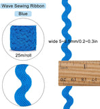 Wave Bending Fringe Trim, Sewing Ribbon, with Plastic Empty Spools, Blue,  3/16 inches~3/8 inch(5~8.5mm), about 25m/strand, 1strand