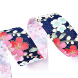 1 Roll Japanese Kimono Style Floral Cotton Ribbon, Single Printed, for DIY Hair Bow, Headwear, Handmade Trim, Prussian Blue, 1-1/4 inch(30mm), about 10yards/roll(9.14m/roll)