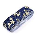 1 Roll Japanese Kimono Style Floral Cotton Ribbon, Single Printed, for DIY Hair Bow, Headwear, Handmade Trim, Prussian Blue, 1-1/2 inch(40mm), about 10yards/roll(9.14m/roll)