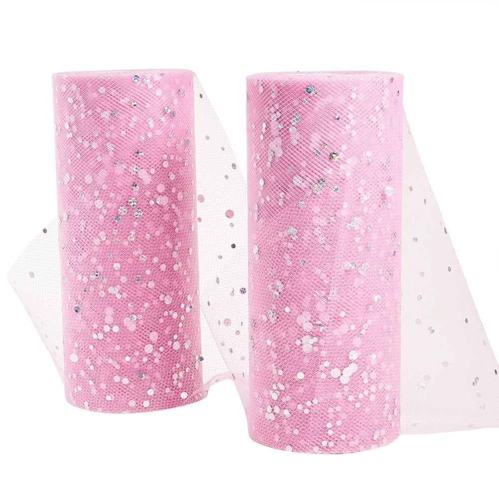 CRASPIRE 2 Rolls Glitter Tulle Pink Tulle Fabric Rolls 6 inch x 10 Yards(30  feet) for Decoration Bows, Craft Making, Wedding Party Ribbon - 20 Yards in  Total