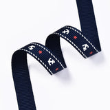 1 Roll Single Face Anchor & Star Printed Polyester Grosgrain Ribbon, Marine Blue, 3/8 inch(10mm), about 100yards/roll(91.44m/roll)