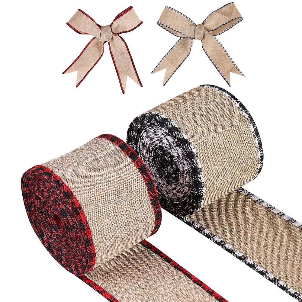 CRASPIRE Burlap Ribbon, Hessian Ribbon, Jute Ribbon, with Lace, for Jewelry  Making, Black, 1-1/2 inch(38mm), about 2m/roll
