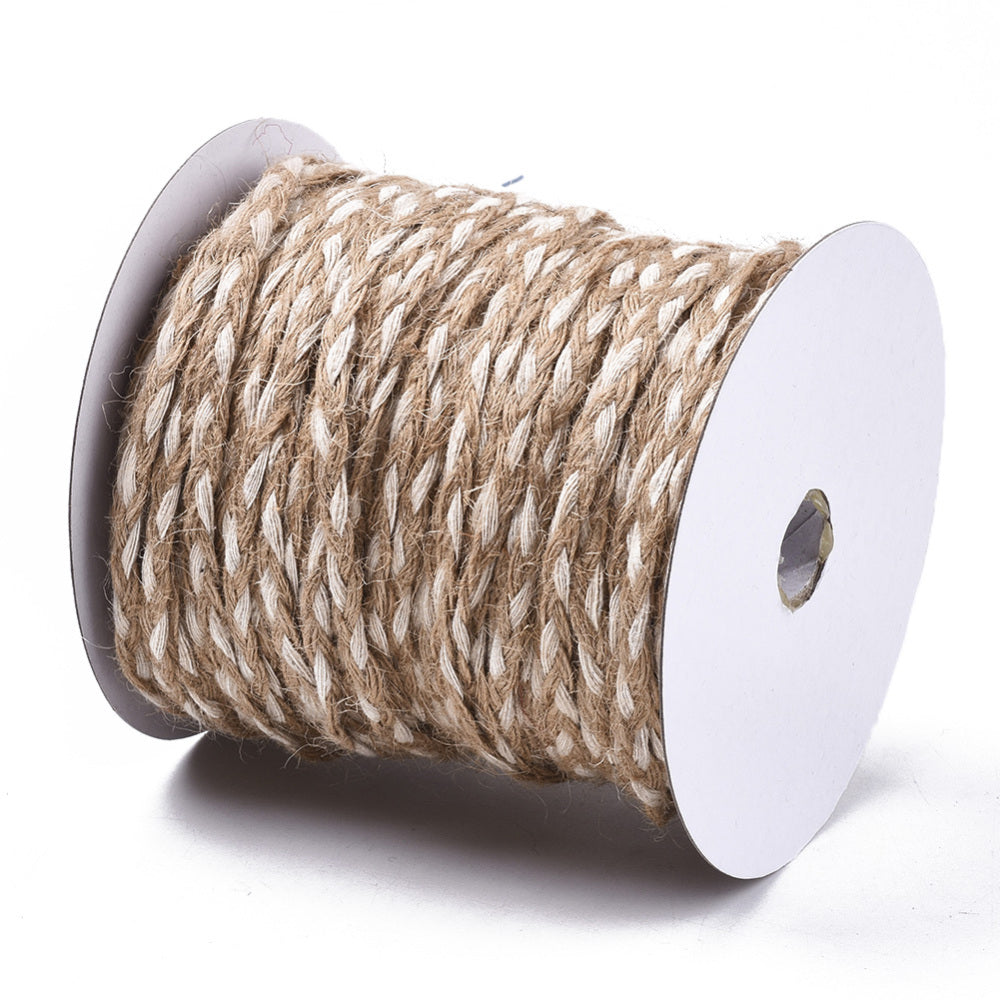 CRASPIRE Burlap Ribbon, Hessian Ribbon, Jute Ribbon, with Cotton Ribbons,  for Jewelry Making, Heart Pattern, Tan, 2 inch(50mm), about  2.187yards/roll(2m/roll)