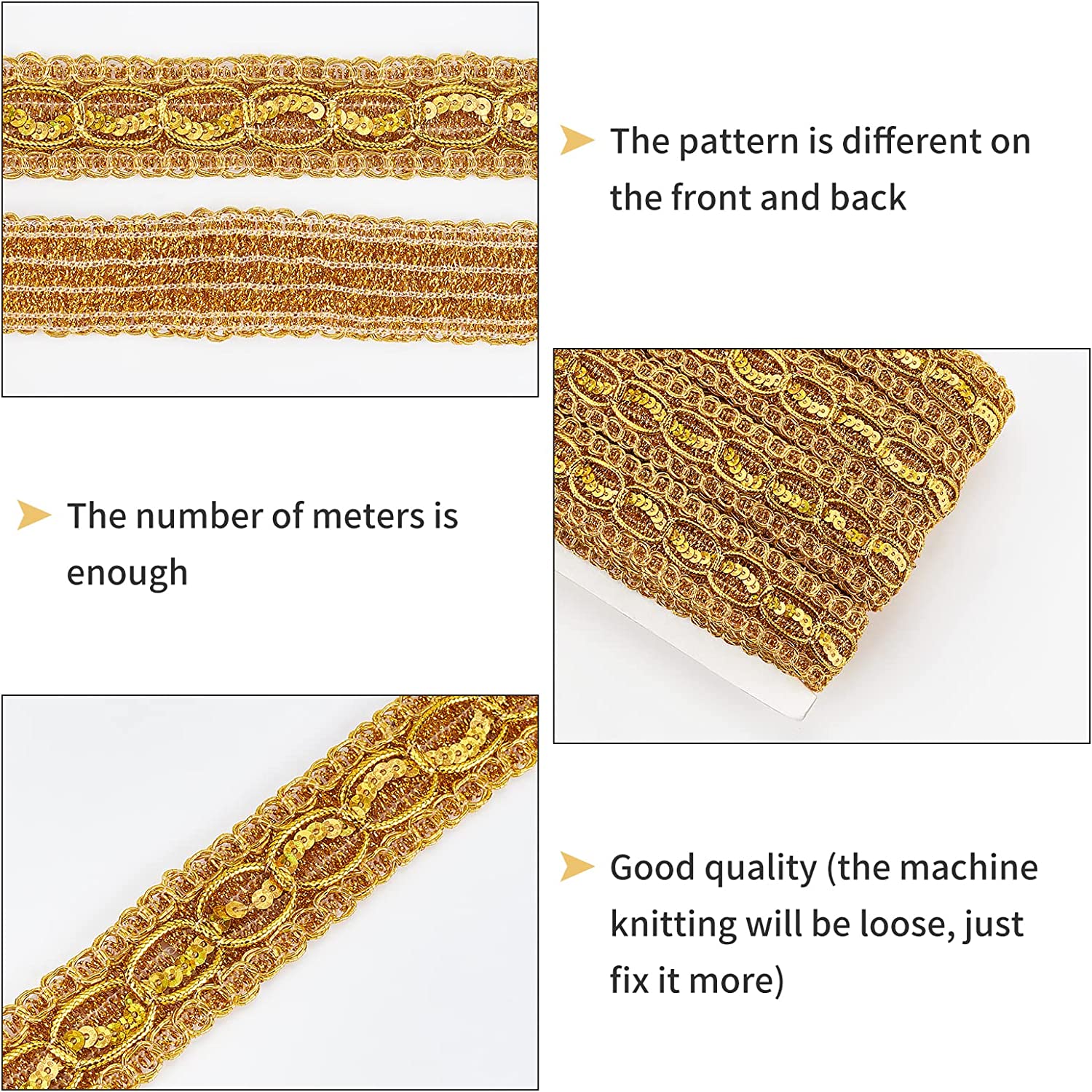 14.2 Yard 1.18 Inch Sequin Metallic Braid Trim Goldenrod Lace Trim  Paillette Sequinned Ribbon with Bead Metallic Sequins Jacquard Trim for DIY