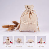 1 Set Cotton Packing Pouches, Drawstring Bags, with Lace, Tan, 14~15x10~11cm, 20pcs/set