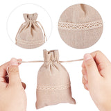 1 Set Cotton Packing Pouches, Drawstring Bags, with Lace, Tan, 14~15x10~11cm, 20pcs/set