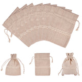 1 Set Cotton Packing Pouches, Drawstring Bags, with Lace, Tan, 14~15x10~11cm, 20pcs/set