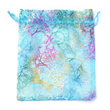 100 pc Organza Gift Bags, Drawstring Bags, with Colorful Coral Pattern, Rectangle, Dark Turquoise, 30x20cm